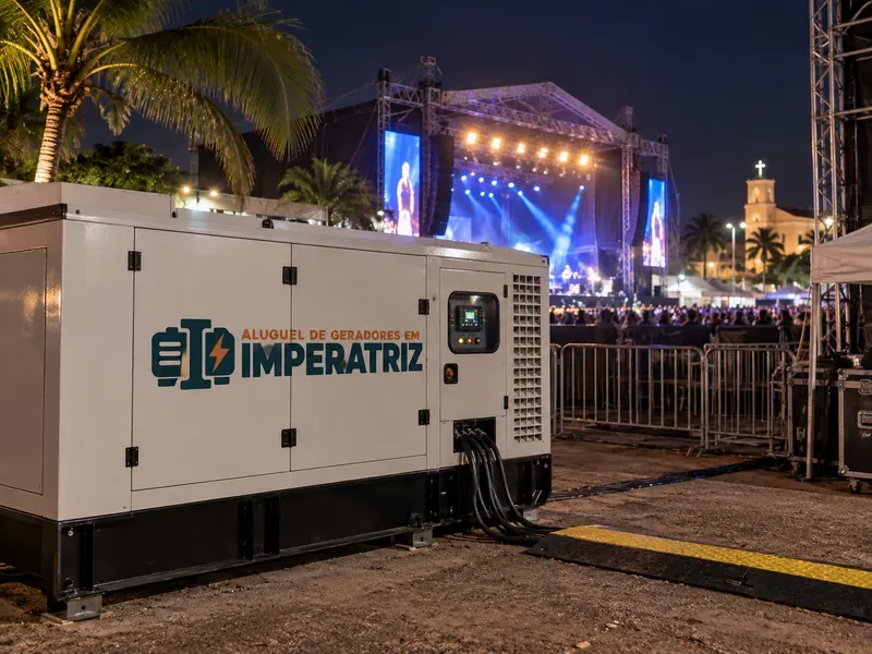 Gerador em operação ao anoitecer para grandes eventos e shows — aluguel de geradores em Imperatriz