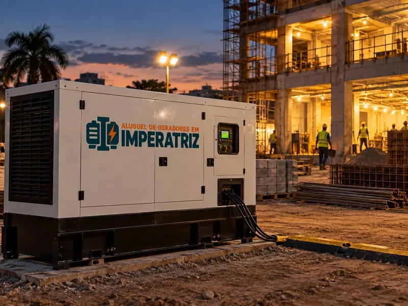Gerador em operação ao anoitecer para construtoras e obras — aluguel de geradores em Imperatriz